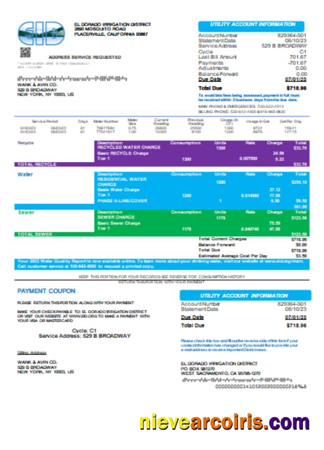 El Dorado Irrigation District utility business bill